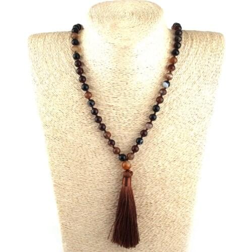 Free Shipping Fashion Natural Brown Sardonyx Stones Bohemian Tribal Jewelry Women Ethnic Tassel Necklace