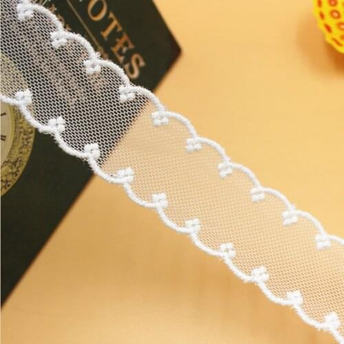 YACKALASI 14 Yds Cotton Embroidery Lace Flower Scallop Edge Soft Tulle Lace Mesh Fabrics 3.2cm