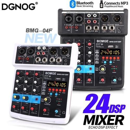 Audio Sound Mixer 4 Channel Dj Mixing Console Sound Card With Monitor 16 Echo DSP 48V Phantom Power For PC Record Karaoke Party