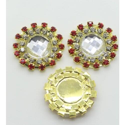 New 10pc 25MM Round Diamond buttons rhinestone button tray cap setting ruby embelishment flat back button DIY wedding decoration