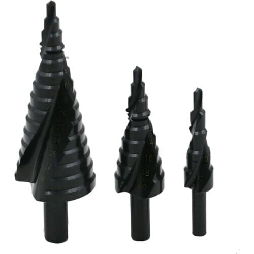 Fixmee 3pcs HSS 4241 Nitriding Spiral Grooved Step Drill Bits Set Cone Drill Hole Cutter Bit Set Stepped drill 4-32,4-20,4-12 mm