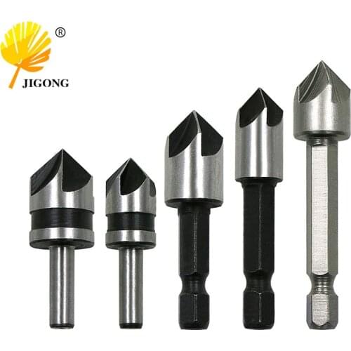 5pc Industrial Countersink Drill Bit Set 5 Flutes Counter Sink Woodworking Drill Bits Metal Working Chamfer Chamfering Cutter
