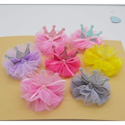 6pcs/lot 7*5.5cm Mesh Flower with Rabbit Padded Appliques for Children Headwear Hair clip Accessories and Garment Accessories