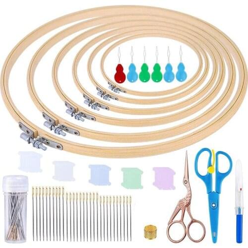 RORGETO 72Pcs Embroidery Hoops kit Embroidery Frame with Embroidery Needle Large Eye Stitching Needles Seam Ripper and Threaders