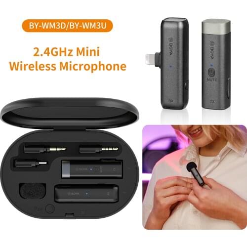 BOYA BY-WM3 Mini Lavalier Wireless Microphone System 2.4GHz Professional Studio Mic For Smartphone Camera Interview Vlog Record