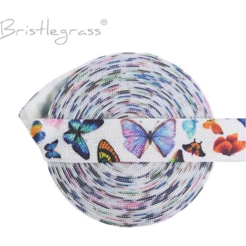 BRISTLEGRASS 100 Yard by Roll 5/8" 15mm Butterfly Print Fold Over Elastics FOE Spandex Bands Hair Tie Headband Dress Sewing Trim