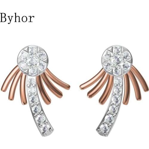 Byhor Solid 14K White/Yellow+White/Rose+White Gold 0.39ct H/SI Natural Diamonds Stud Earrings Women Wedding Cерьги Fine Jewelry