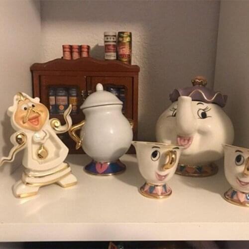Cartoon beauty and the beast teapot tea lady suit chip teapot cup sugar bowl fast post cogsworth coffee pot lovely Christmas gif