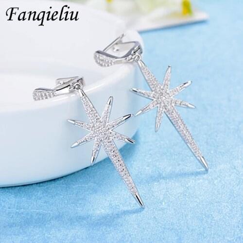Fanqieliu Solid 925 Sterling Silver Jewelry With Crystal Star Drop Earrings For Woman FQL21036