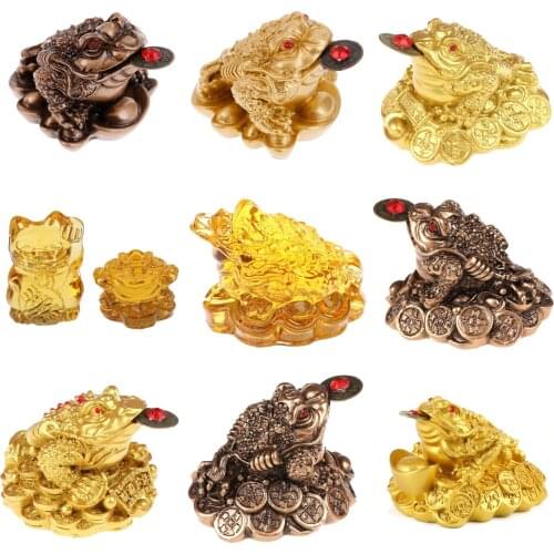 Feng Shui Toad Money Chinese Gold Frog Toad Feng Shui Gift LUCKY Fortune Wealth for Home Office Decoration Tabletop Ornaments