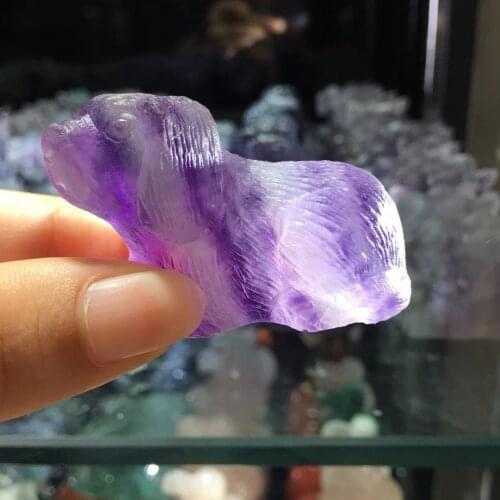 Natural Stone Figurines Colorful Fluorite Quartz Crystal Craft Carved Animals Dog Statue Reiki Healing for Home Decoration