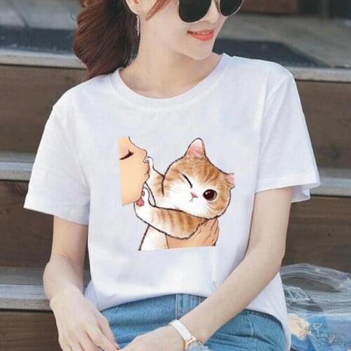 Cat Animal Cartoon Print T Shirt Women Tops Summer Short Sleeve Harajuku Shirt Tee Shirt Femme Casual T-shirt Camiseta Mujer