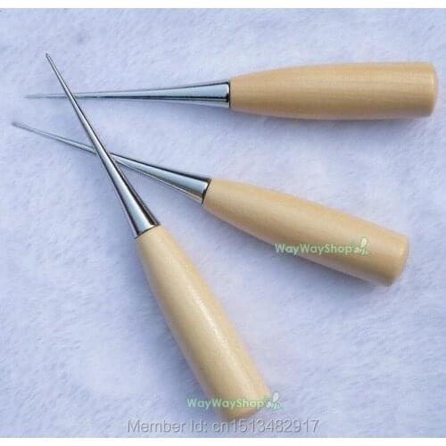 2 PCS Leather Craft Tools 122mm 4.8'' Awl Wooden Handle DIY Tool for Sewing Hand Rivet