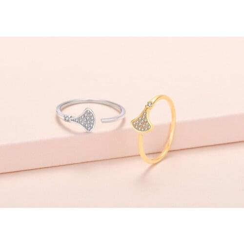 Lyvior Ginkgo Leaf Ring Adjustable Ring Ginkgo Leaf Design Fashion Elementary Personality Elegant Open Ring for Women Zircon