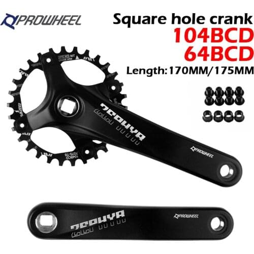 Prowheel MTB Aluminum Alloy Crankset Narrow Chainrings Moutain Bike Crank Square Hole Sprocket 104BCD 64BCD 170mm 175mm 30T-52T