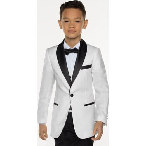 White Boy Suit Set Kids 3 Pieces Suits for Weddings Suits Children Formal Dress for Boys Kids Tuxedo (Jacket+Pants+Vest+Tie)