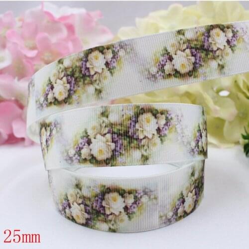 16607-63,(1")25mm 10yard/lot Flowers Ribbons Thermal transfer Printed grosgrain Wedding Accessories DIY handmade material