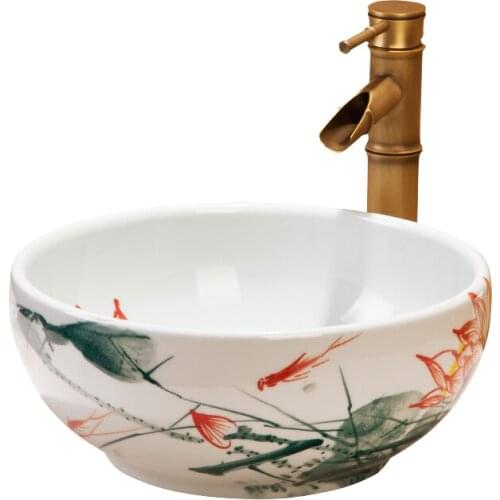 Mini Small Size 35cm Jingdezhen factory directly art hand painted ceramic wash basin bathroom sinks