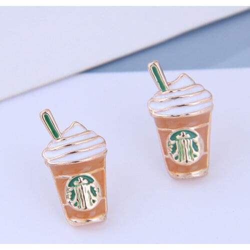 Cute Cartoon Coffe Cup Stud Earrings Enamel Female Gift Fashion Jewelry Accessories