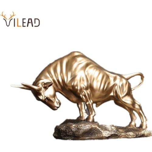 VILEAD 36cm Wall Street Bull Statue Resin Office Decoration Animal Crafts Wealth Statue Living Room Decoration Sculpture Gifts