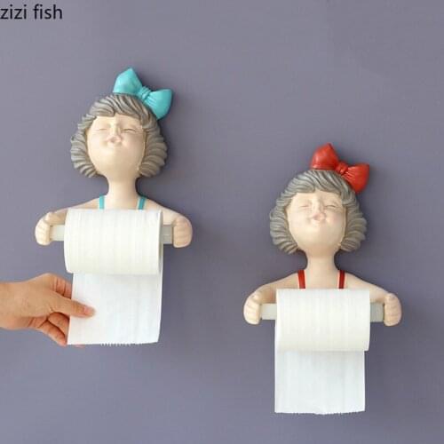 Girl Resin Wall-mounted Tissue Holder Decorative Storage Rack Toilet Roll Holder Tissue Box Toilet Paper Dispenser Ornaments