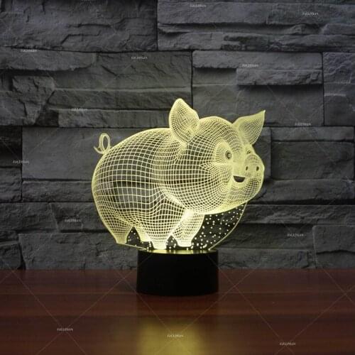 3D Pig Night Light Colofurl LED Touch Night Lamp USB Charging 3D Acrylic Visual Light for Children Birthday Christmas Gift