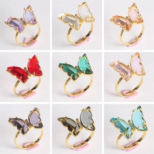 New Korea Fashion Crystal Cuff Butterfly Rings For Women Cubic Zirconia Adjustable Ring Jewelry Gifts Anillos Mujer Open Rings