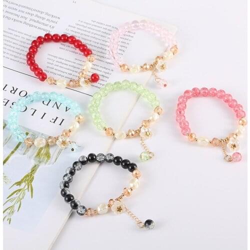 New Fashion Popcorn Crystal Beads Bracelets Cartoon Flower Charm Bracelets Bangle Jewelry for Women Female Drop Shipping