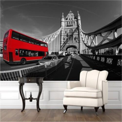 Beibehang wallpaper European retro nostalgic black and white photographs of architectural art 3D Tower Bridge 3d mural wallpaper