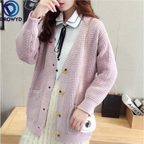 2021 Autumn and Winter Clothing New Korean Version Loose Outer Cardigan Mid-length Soft Girl Sweater Coat Gentle Wind Sweater