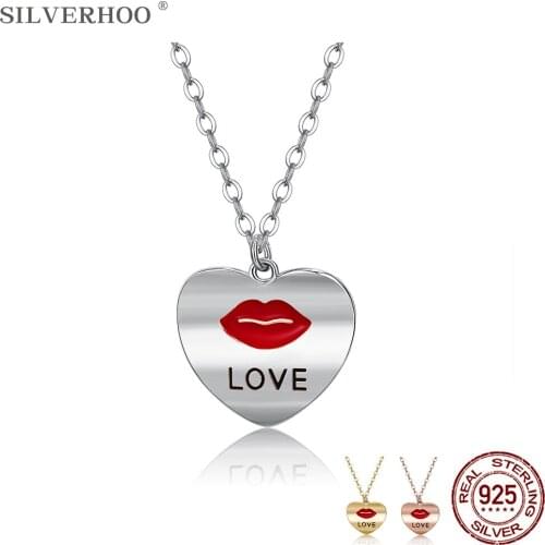 SILVERHOO 925 Sterling Silver Heart Lettering LOVE Pendant Necklaces For Women Fine Silver Jewelry Necklace Anniversary Gift