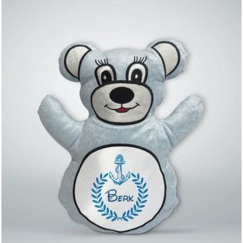 Personalized Is Blue Teddy Bear Yastık-2