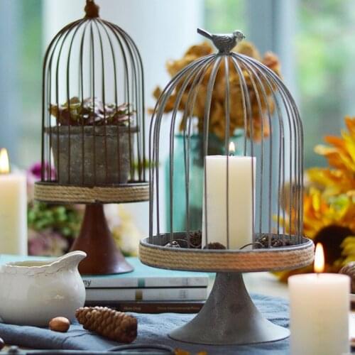 Wrought Iron Candle Holder Creative Birdcage Ornaments Vintage Candlestick Garden Centro De Mesa Dining Table Decoration ED50ZT