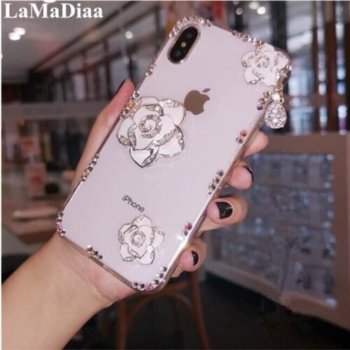 Luxury 3D Camellia Flowers Bling Case For Samsung A3 A5 A7 2017 A9 A8 A6 PLUS A50 A70 A80 Rhinestone Diamond Coque Funda Capa