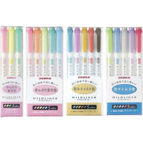 3/5pcs japanese stationery highlighter pen mild liner Double Headed Fluorescent Pen Drawing Marker Pens Zebra Mildliner scribble