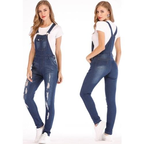 Ripped Stretch Sexy Slim Overalls Hot Skinny Tight Jeans Casual Full Length Denim Overall Womens Summer Fashion Jumpsuit