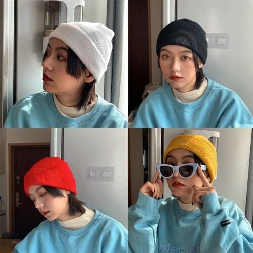 2021 New Unisex Melon Leather Hat Winter Thick Warm Knitted Hat Retro Pumpkin Hat Mens and Womens Skull and Beanie Hat
