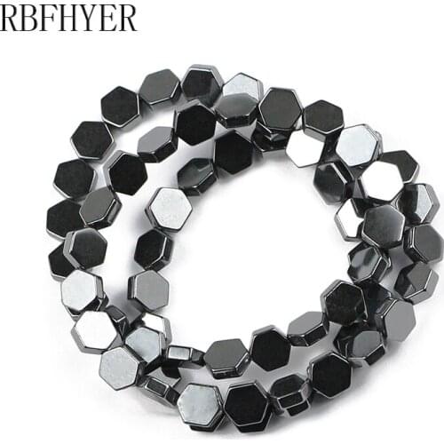 Hexagon Natural Black Hematite Stone Beads 4 6 8mm Charm Spacer Loose Beads For Jewelry Making DIY Bracelet Pendant Accessories