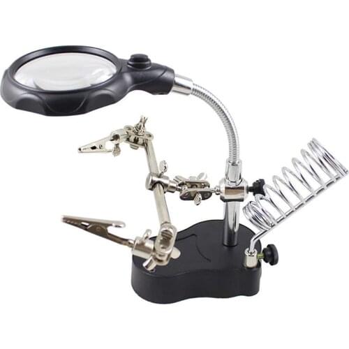 Welding Magnifying Glass with LED Light 3.5X-12X lens Auxiliary Clip Loupe Desktop Magnifier Third Hand Soldering Repair Tool