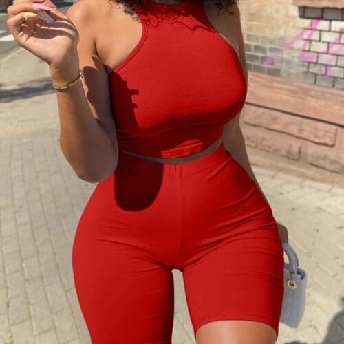 2021 Summer Fashion Womens Sexy Suit European and American Sleeveless High Waist Slim Two-Piece Female BK203