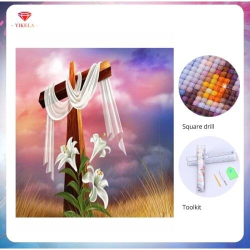 YIKELA Full Diamond Needlework Crafts Easter Festival Gifts Cross Stitch 5D Cross Diamond Painting Home Decoration Wall Sticker