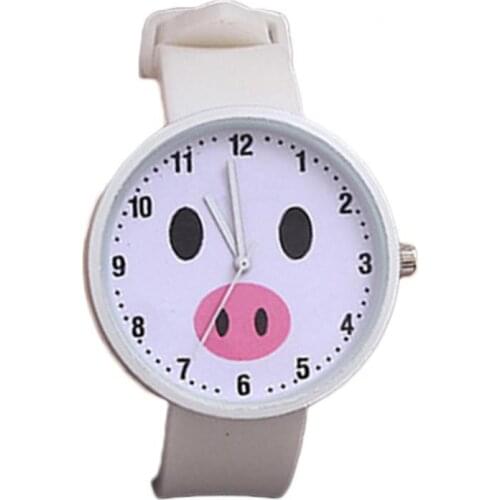 Cute Women Fish Pig Round Dial Silicone Band Arabics Numbers Analog Quartz Watch