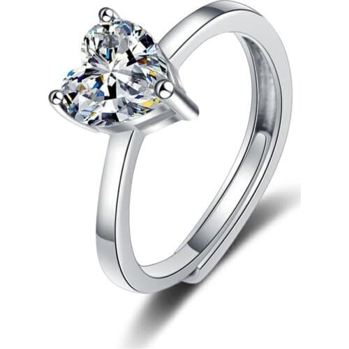 2021 New Heart Shape Ring For Women All-match Jewelry S925 Silver Diamond Rings Adjustable Opening Couple Anniversary Gift