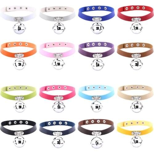 Gothic Choker Necklace Bell Pendant Ring Punk Fashion Rock Personality Women Lady Girls Jewelry Faux Leather Sound Charms