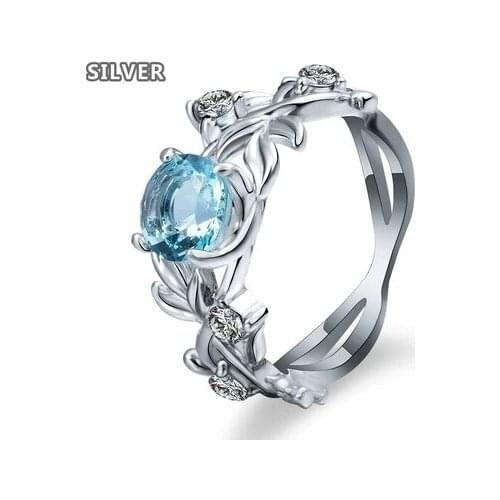 Fashion Sapphire Silver Color Crystal Flower Vine Leaf Design Rings For Women Femme Ring Vintage Statement Jewelry Lover Gift