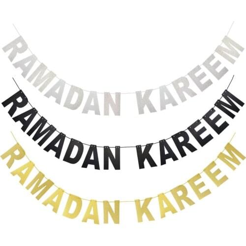 Gold Eid Mubarak Banner Wall Hanging Ramadan Kareem Paper Garland EID Flag Festival Bunting Islamic Muslim Decoration Supplies