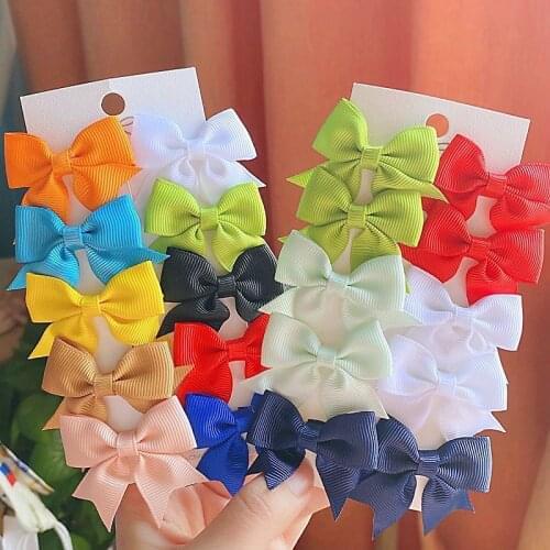 10Pcs/set Solid Bowknots Hair Clips For Cute Girls Safety Boutique Hairpins Handmade Barrettes Headwear Kids Hair Accessories