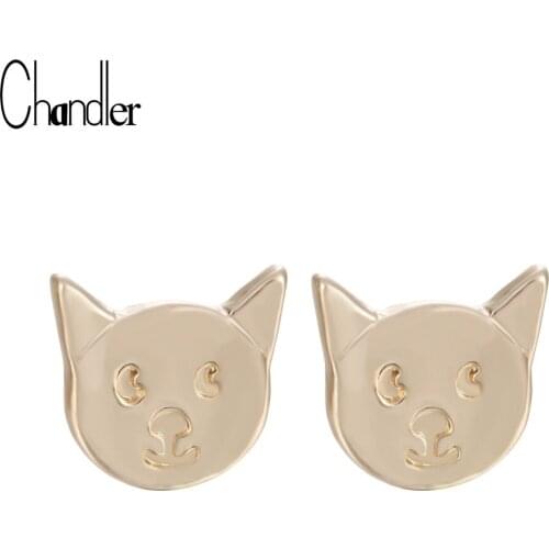 2017 New Arrival Happy Cat Bamboo Stud Earrings Cute Animal Fine Jewelry Cute Original Design Metallic Fashion Jewelry