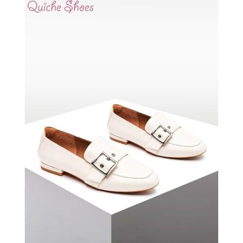 2021 Flats single Shoes Women Loafers Cow Leather Metal Decoration Fashion Ladies Loafers Genuine Leather Women Shoes