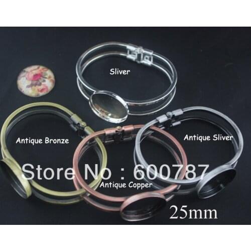 25mm Round Adjustable Bracelet Blank High Wall Tray Bezel Setting Cabochon Cameo Bracelet With 1 Pad For DIY Bracelet 5pcs